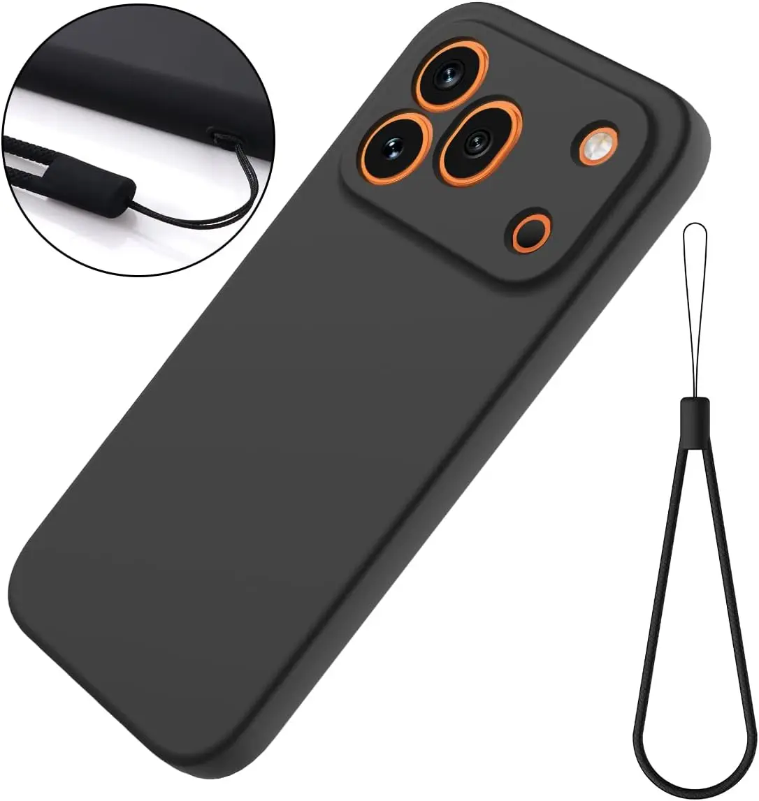 Fashionable Solid Color Shockproof Liquid Silicone Phone Case with Lanyard