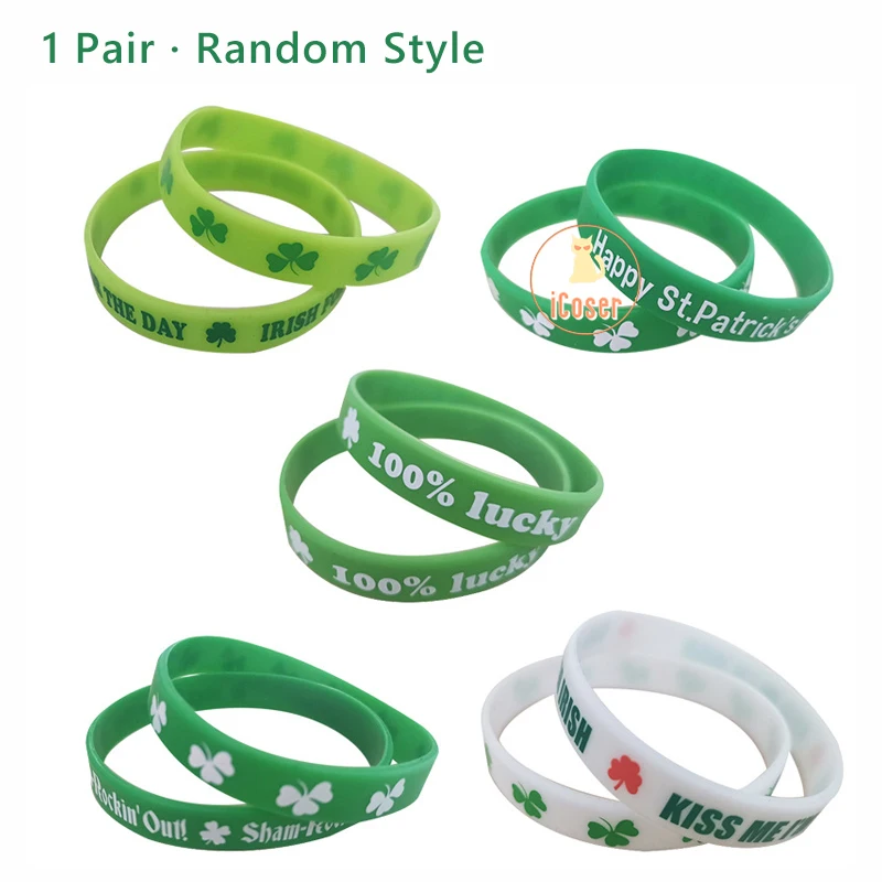 1PairStPatricksDaySaintBraceletPatrickwristbandCostumePropsCloverLuckIrishShamrock