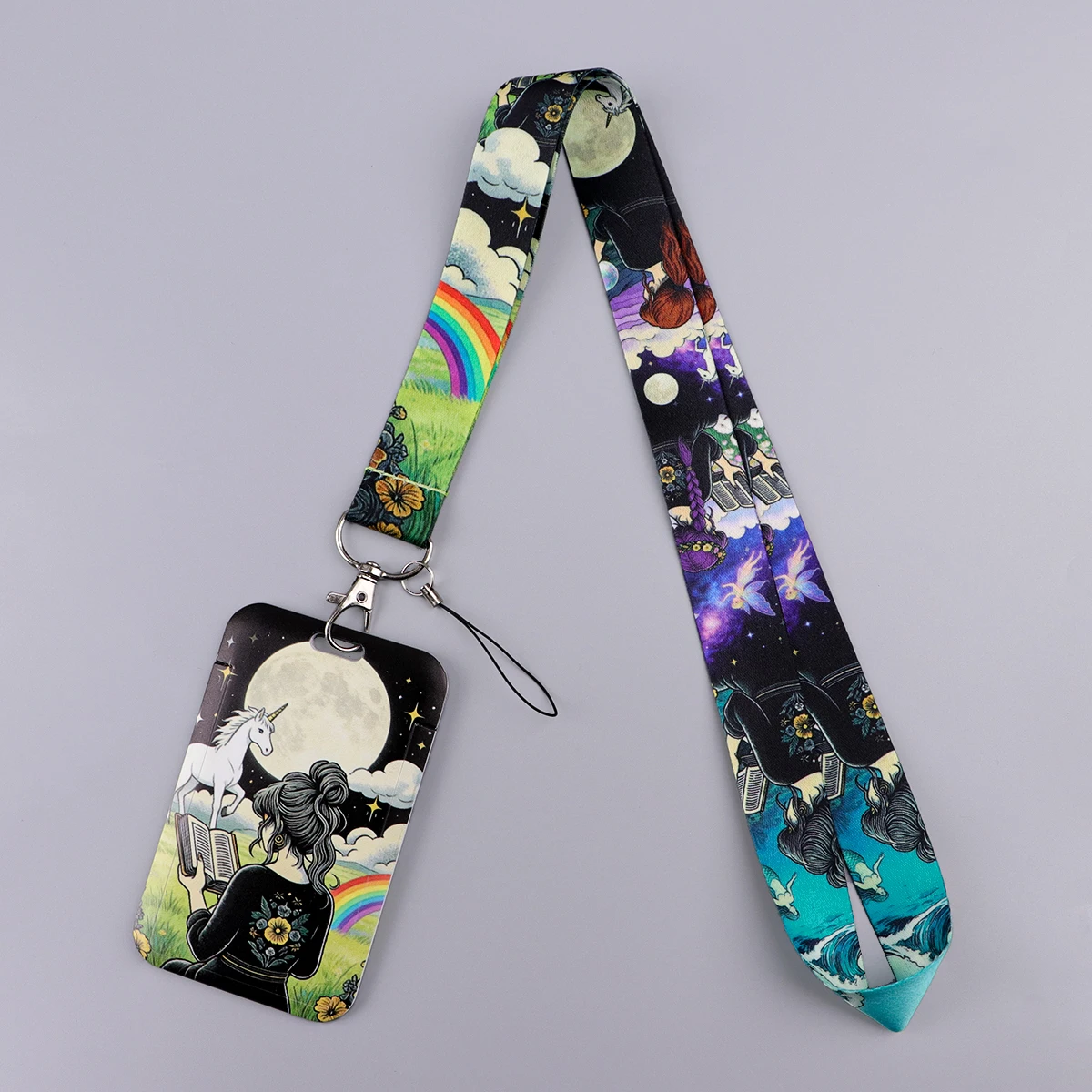 Floral Cartoon Cat Lanyard with ID Card Holder - Stylish Neck Strap