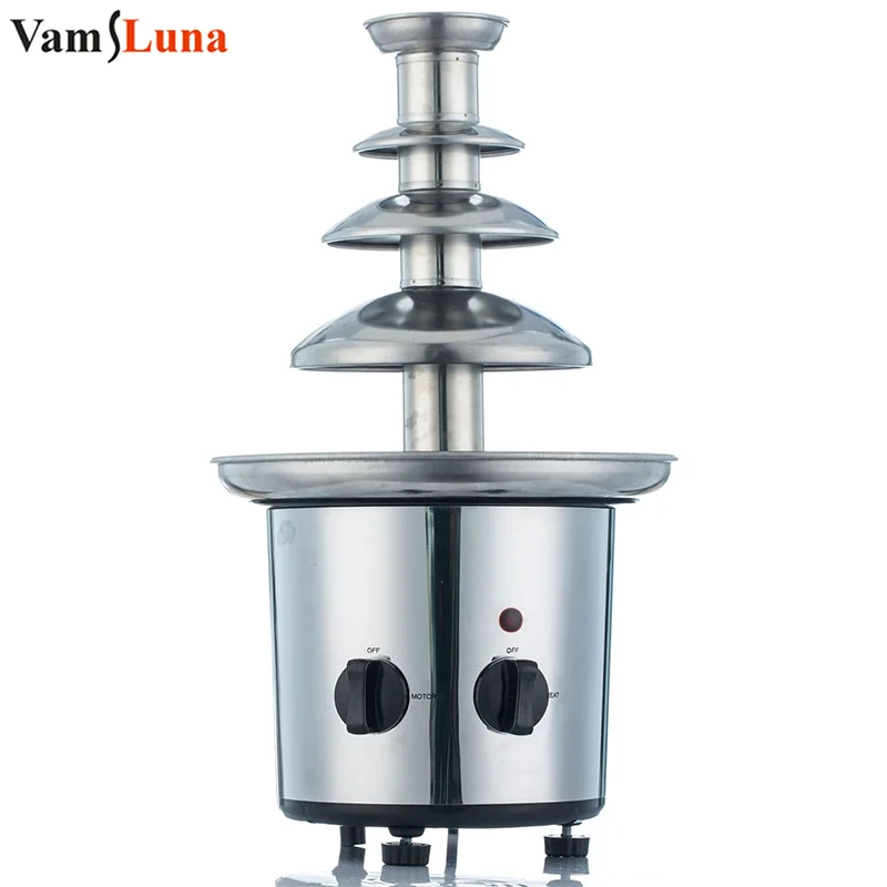 Electric Chocolate Fountain Fondue 4 Tier Stainless Steel Machine Choco Melts Dipping Warmer Machine For Chocolate Candy Butter