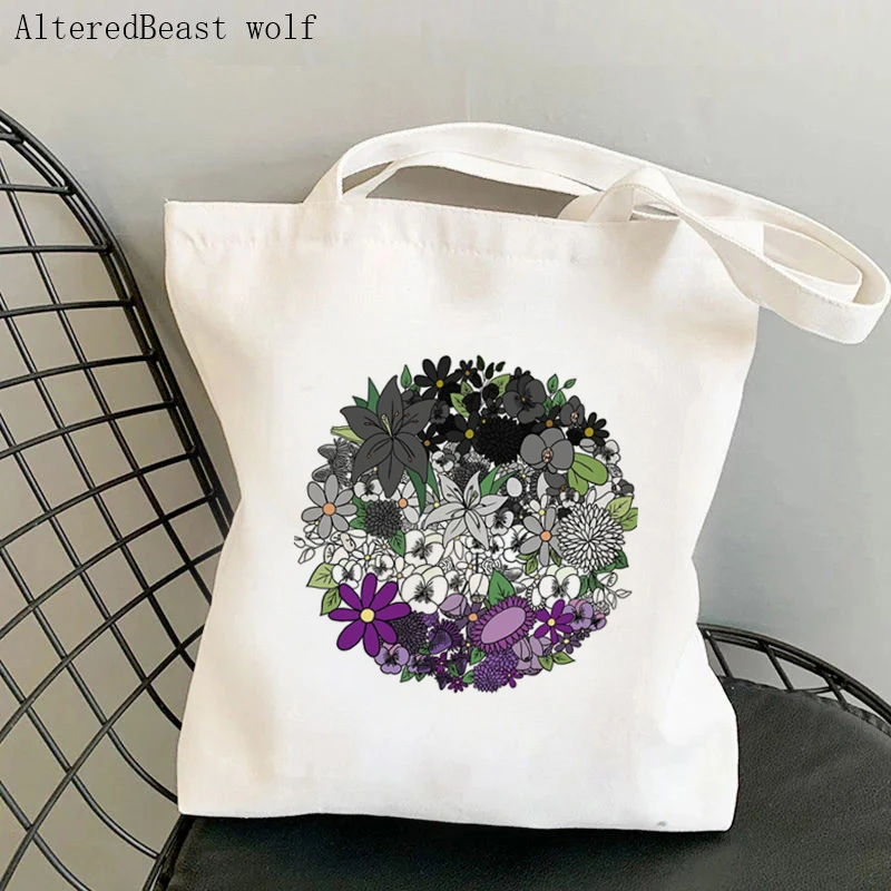 Women Shopper bag Agender pride flowers Printed Bag Harajuku Shopping Canvas Shopper Bag girl handbag Tote Shoulder Lady Bag