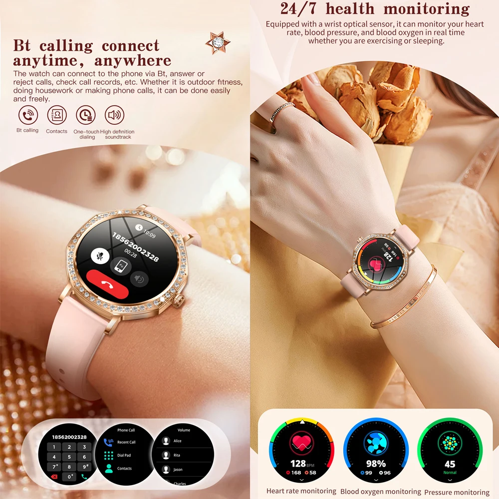2025New 1.32" Ultra-thin AMOLED Screen Smart Watch Women Bluetooth Call Clock Health Monitor IP68 Waterproof Luxury Smartwatch