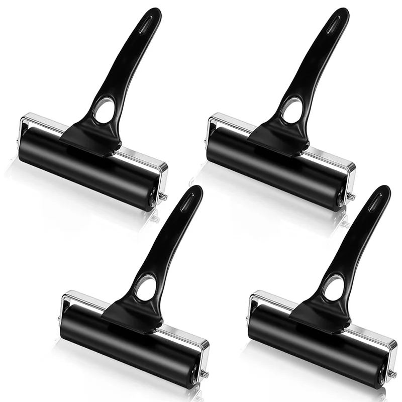 【핫 판매】 4 Pcs 고무 롤러 검정색 고무 Brayer 롤러 잉크 롤러 접착 인쇄 잉크 블록 종이 공예 프레스