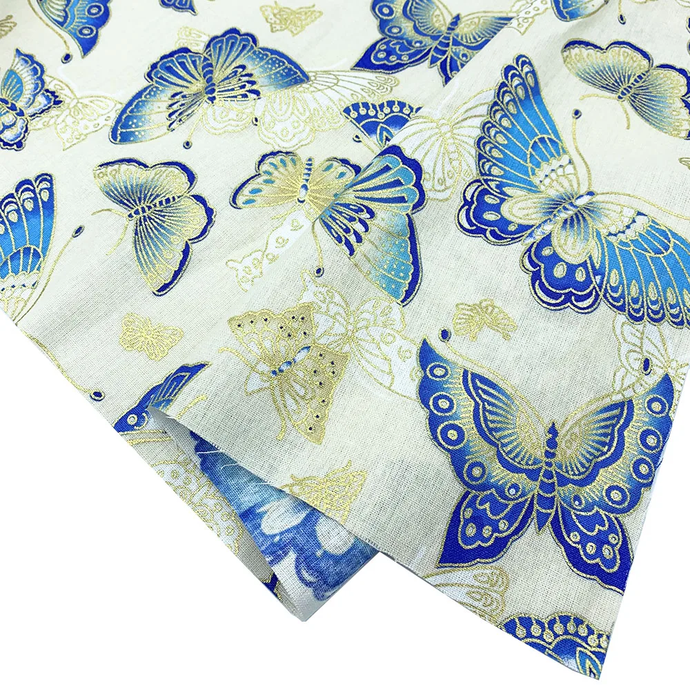 Bronzing Butterfly Printed Pure Cotton Fabric for DIY Handmade Sewing Bag Clothing Pillowcase Bedding Sheet Textile Materials