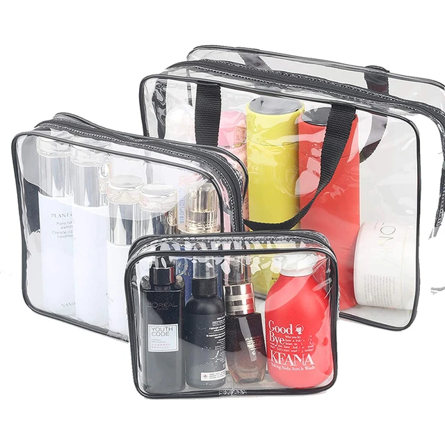 3 Piece Waterproof Travel Bag Set Transparent Makeup Toiletry