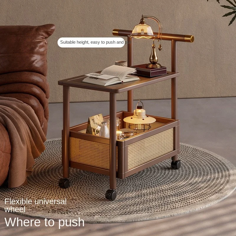 Sofa Edge Table Movable Living Room With Wheels Side Cabinet Antique Style Small Push Lathe Head Storage Rack Coffee Table edge table