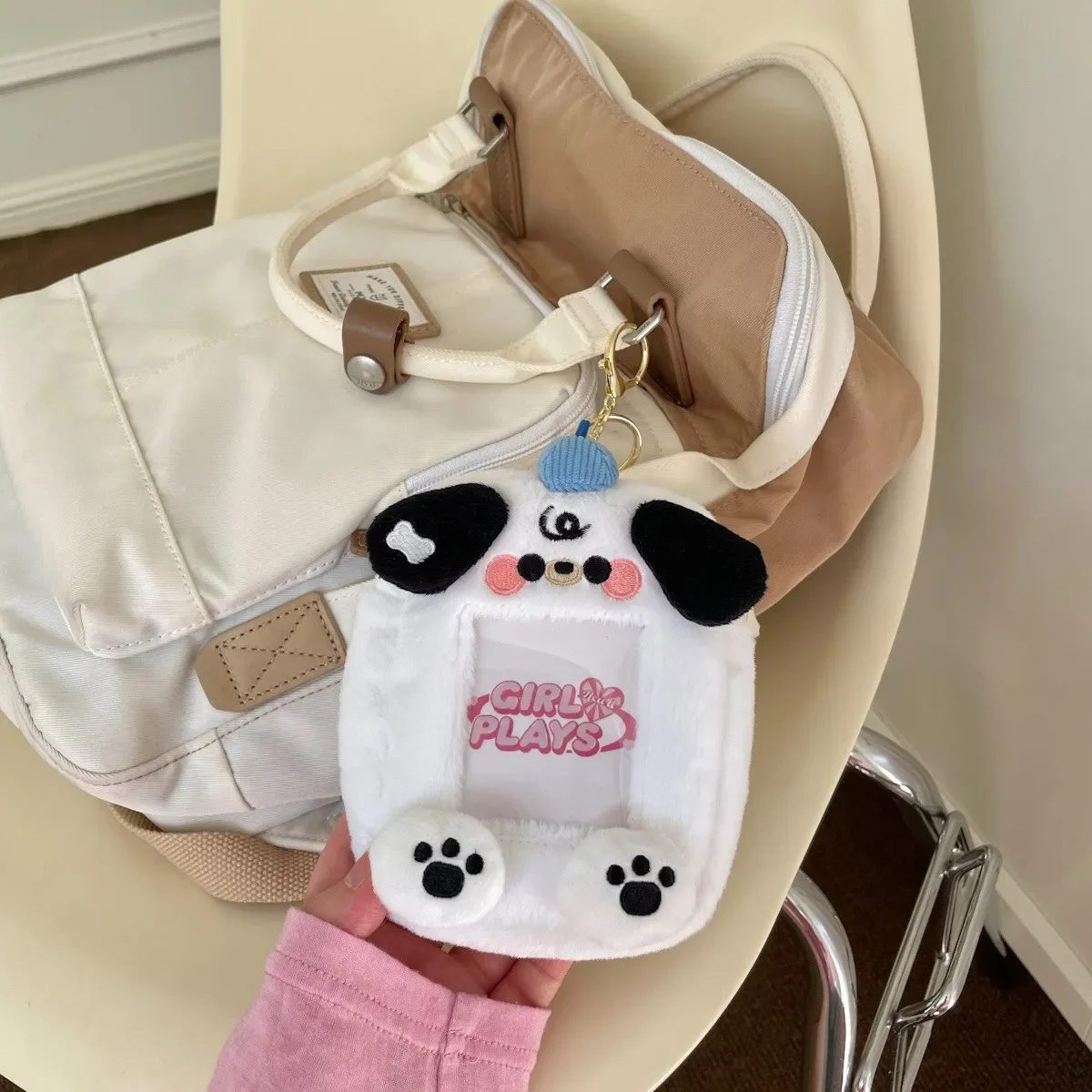 Kawaii Animal Series Zipper Soft Plush Kpop Photocard Holder Students Cartoon Card Holder Bag Cover Pendant School Stationery