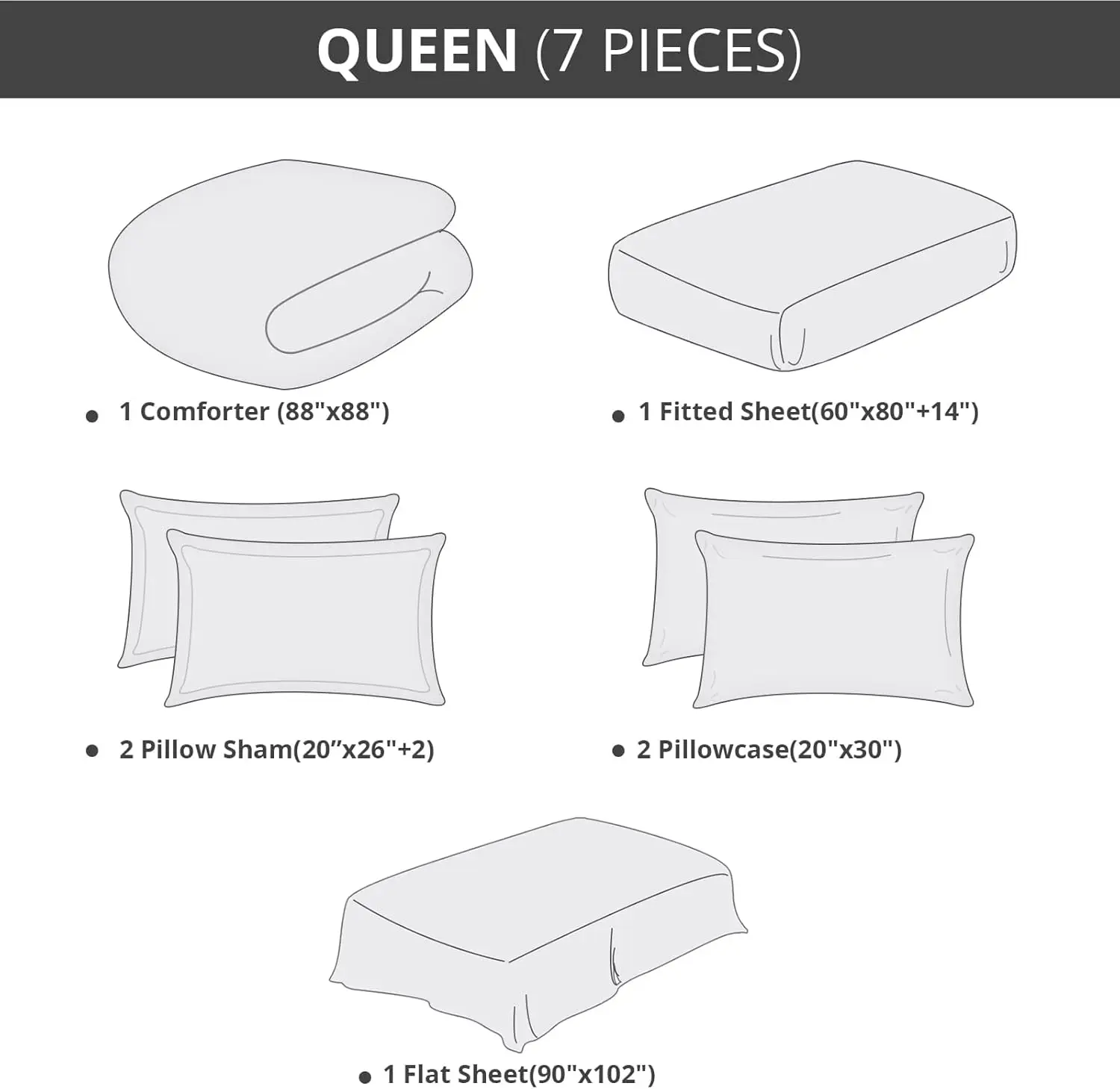 HEVUMYI 7 Pieces Queen Comforter Set, All Season Reversible Bed in a Bag Queen, Ultra Soft Queen Bedding Set with Grey 6