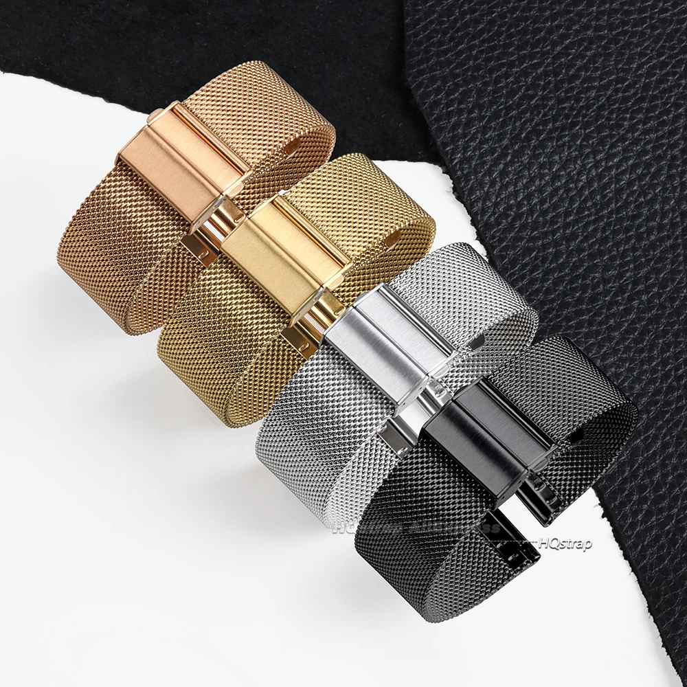 Elegant Milanese Mesh Stainless Steel Watch Band with Folding Buckle