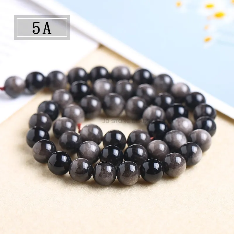 Beads Charms Bead Jewelry Making Charm Bead Loose Gemstone Beads Beads Jewelry Loose Beads Loose Gemstone Jewelry Natural Stone Silver Obsidian Round Loose Strand Beads 4 6 8 10 12 14mm Pick Size For Jewelry Making Diy Necklace Accessories