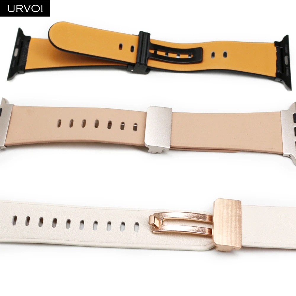 URVOI Starlight Rose Gold Leather Watch Strap with D-Pin Metal Buckle