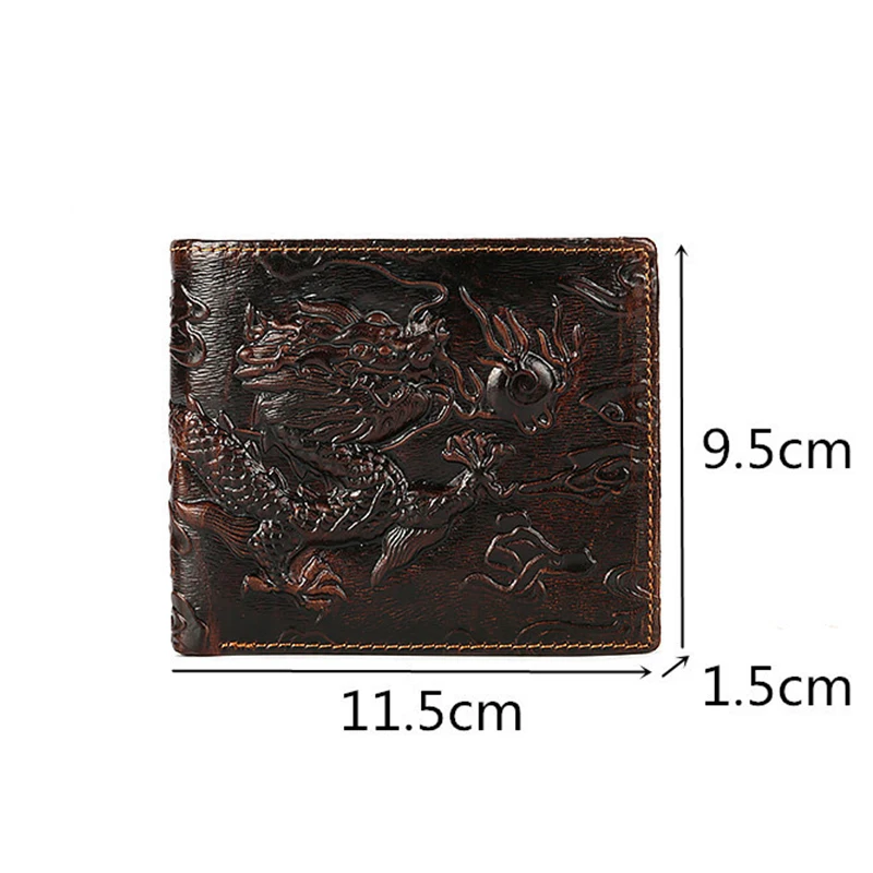 High Quality Genuine Leather Short Wallet 3D Dragon Style Card Wallet 2024 Vintage Bifold Small Purse for Man Male Gift Purses 4