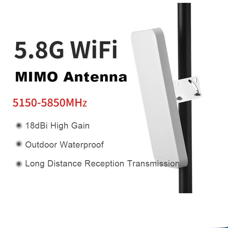 5150-5850MHz 5.8G High Gain Directional WiFi Flat Panel MIMO Antenna 18db Dual Polarization Outdoor Waterproof N Female