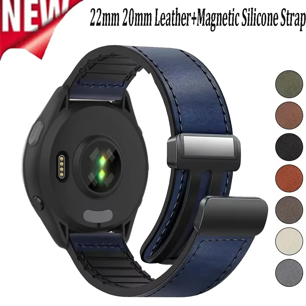 Dual-Material Magnetic Buckle Bracelet with Leather and Silicone Strap