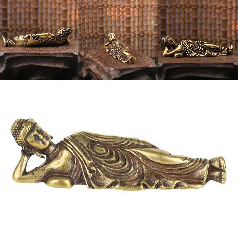 

Small Ornament Antique Copper Guanyin-Sleeping Buddha Statue Desk Decor Mini Retro Golden Lying Amitabha Buddha Statue-Figurines