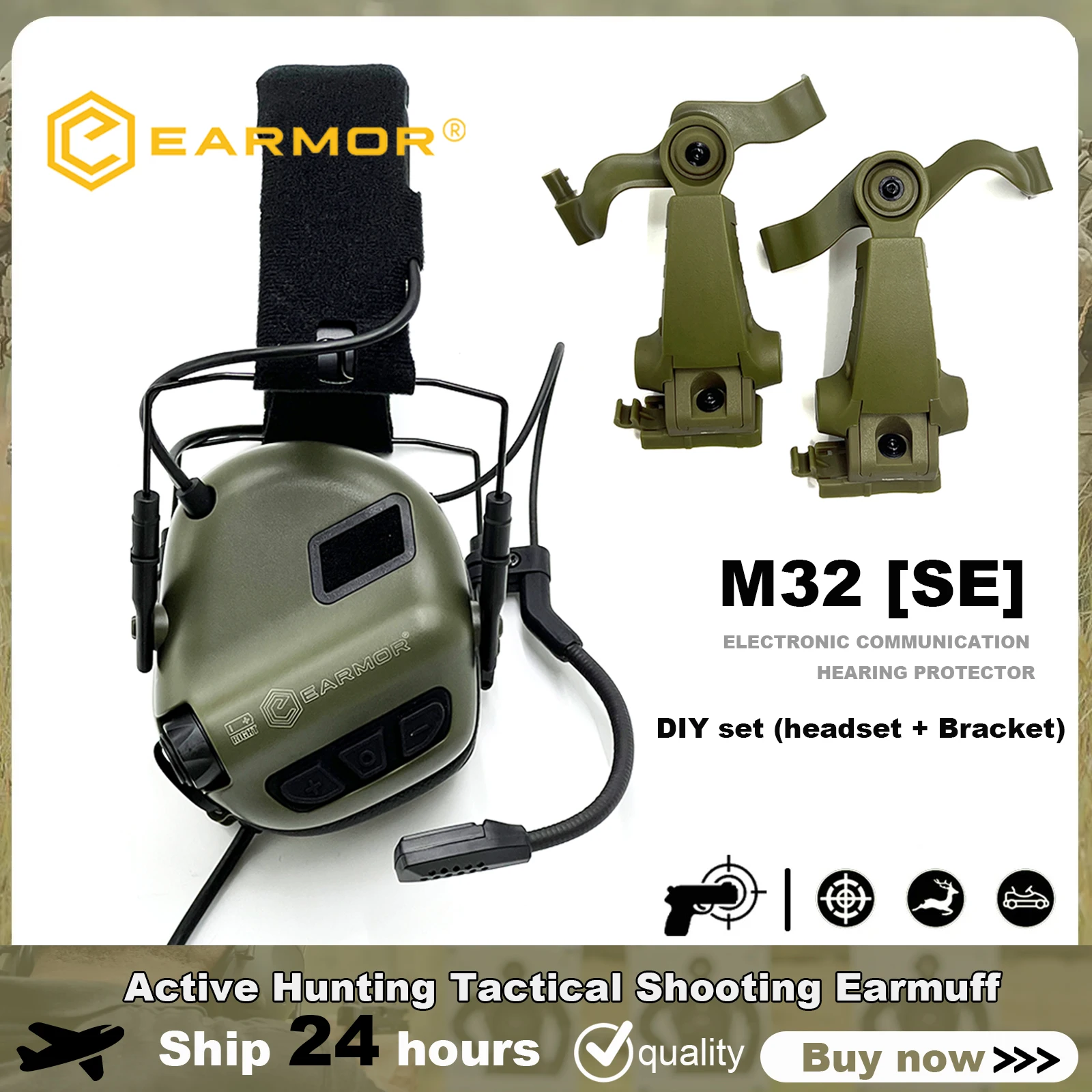 Upgrade EARMOR M32SE Tactical Helmet Headphones Electronic Shooting Earmuffs Equipped with ARC Helmet Rail Adapter