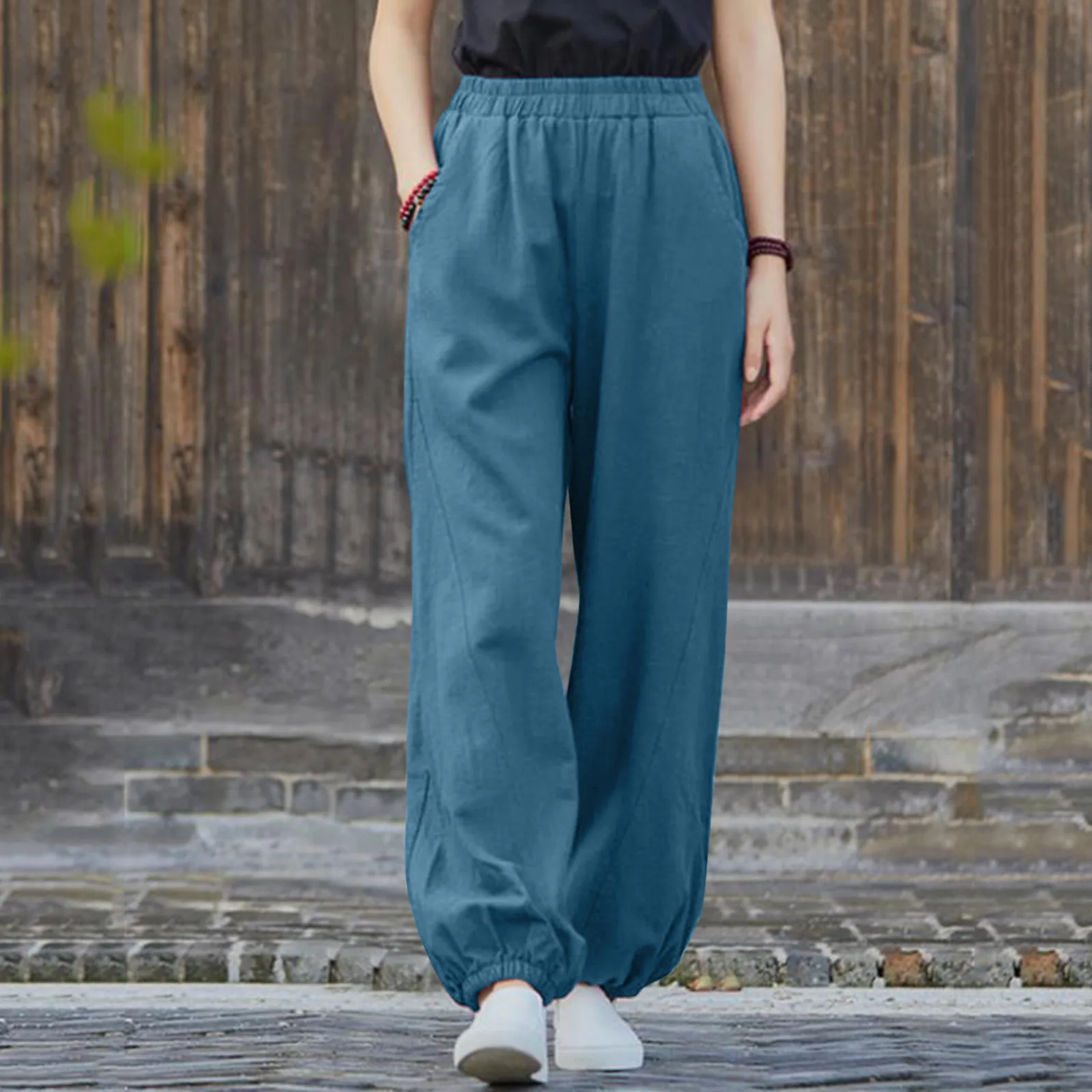 

Women Casual High Waisted Pants Leg Long Pant Trousers With Pocket Loose Solid Pants Women Workout Pants
