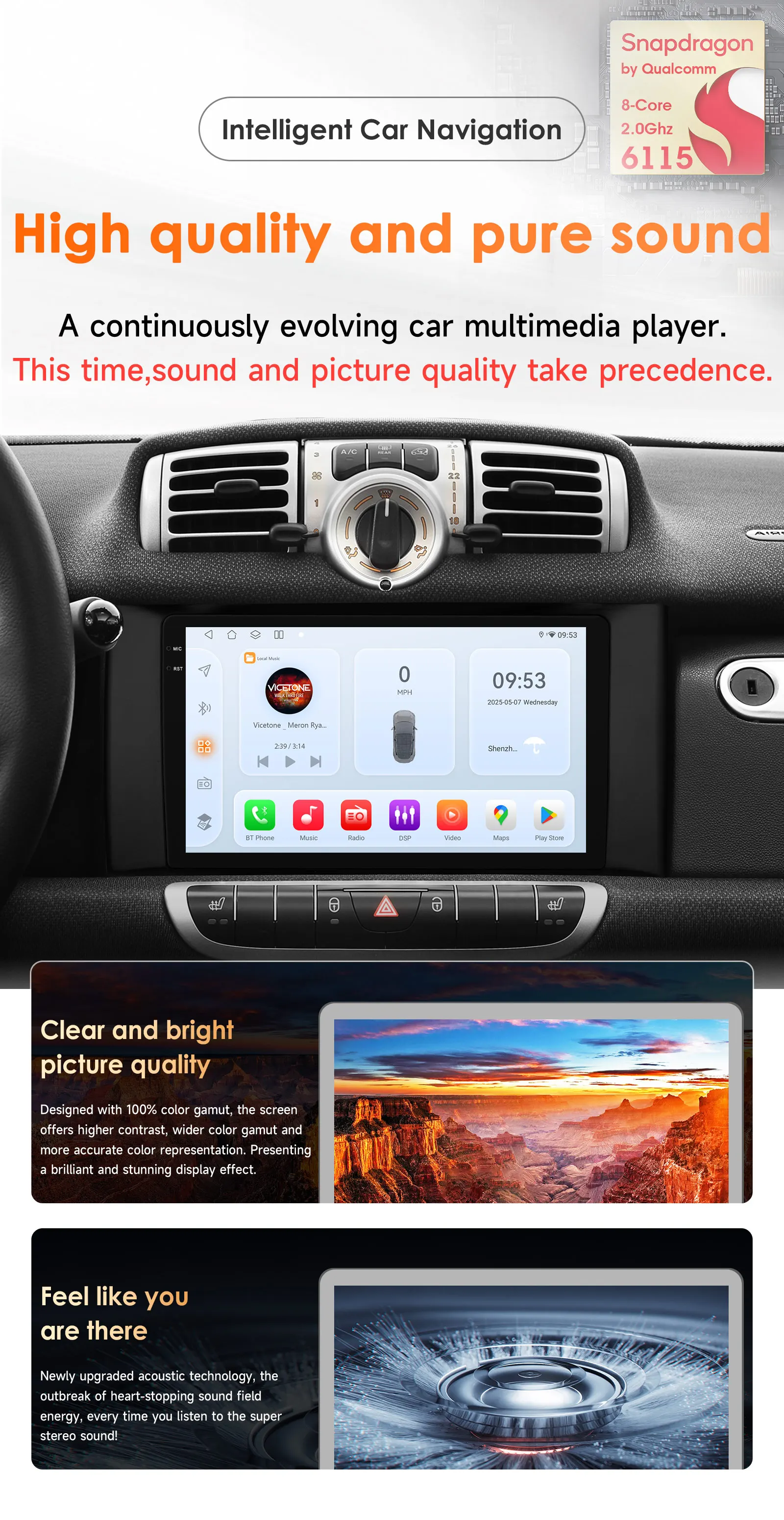 9" Hizpo 2Din Android Auto RadIo für Mercedes Benz Smart Fortwo 451 2010 - 2015 DSP RDS GPS 4G BT Auto CarPlay Snapdragon 6115 – Detail 2