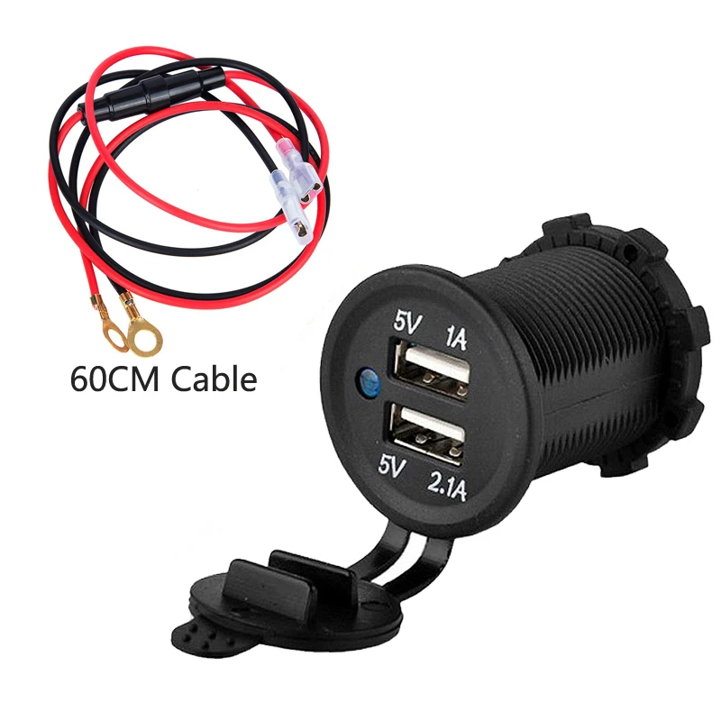 12V 1A 2,1 EINE Wasserdichte Dual 2 USB Port Steckdose Mobile GPS Ladegerät Auto Boot Marine Carvans Flush montieren Mit 60cm Kabel