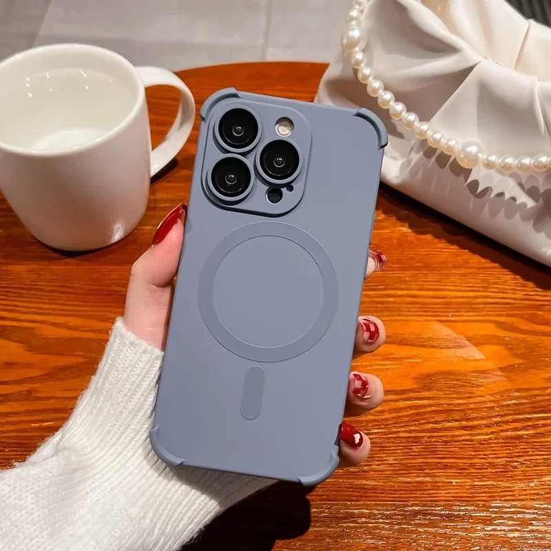 Lens Protect Magnetic Liquid Silicone Phone Case with Magsafe Wireless Charging Compatibility