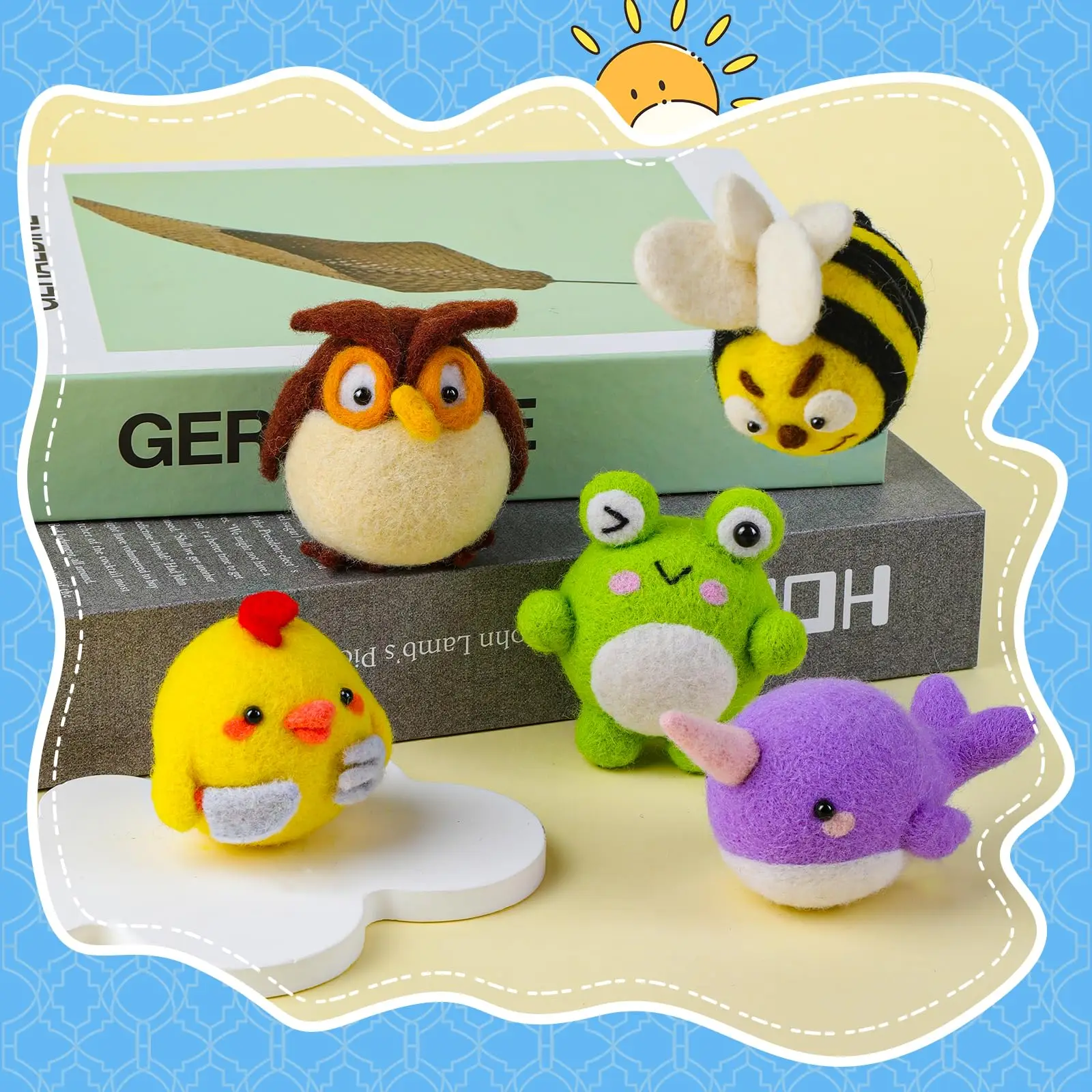 Animal Felting Kits 5PCS For Beginners Adults Wool Felting Kit Including Wool Roving Foam Pad Instructions For DIY