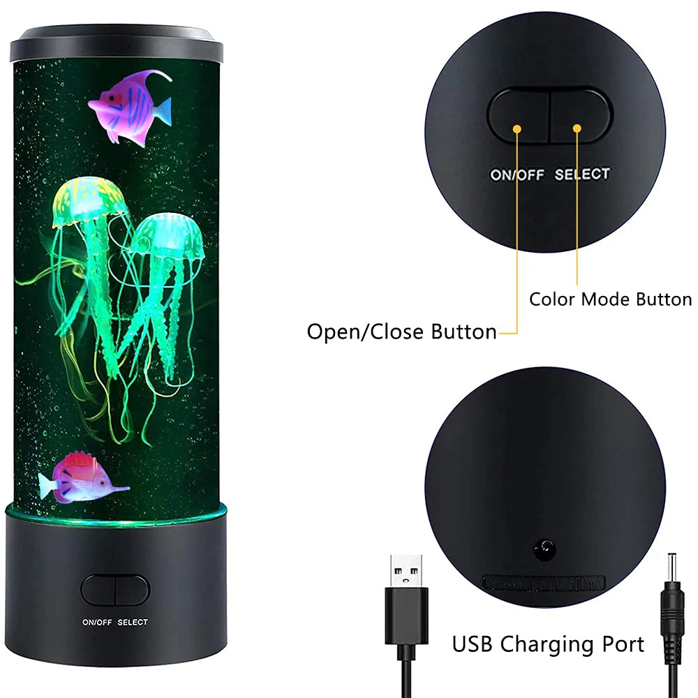 Jellyfish Lamp LED Night Light Remote Control Color Changing Home Decoration Lights Aquarium Birthday Gift for Kids USB Charging 4