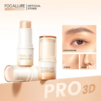 FOCALLURE 3D 브론저 및 하이라이터 스틱, 방수, 오래 지속되는 자연스러운 브라이트닝, 페이스 컨투어 컨실러, 메이크업 화장품