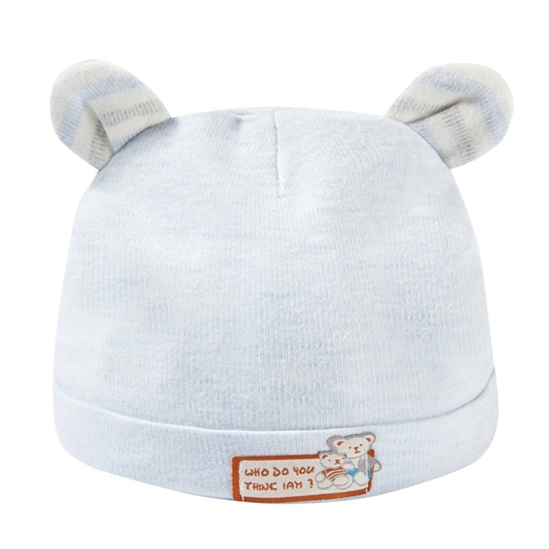 

0-6 Months Baby Bear Ears Hat Soft Cotton Beanie Cap Headwear Infant Solid Color Bonnet Hospital Hat Gifts