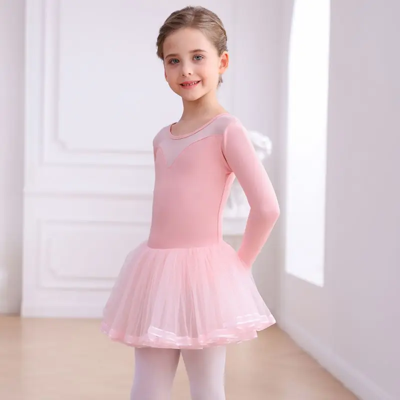Girls Dancewear Short-sleeved Practice Clothes Tutu Girls Chinese Dance Clothes Ballet Dress Gymnastics Clothing