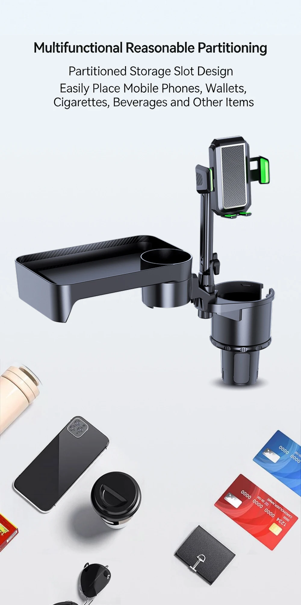Auto-Getränkehalter Multifunktionaler Getränkehalter-Erweiterer mit 360°-Drehung ° Drehbarer Handyhalter mit Verstellbarer Basis – Detail 3