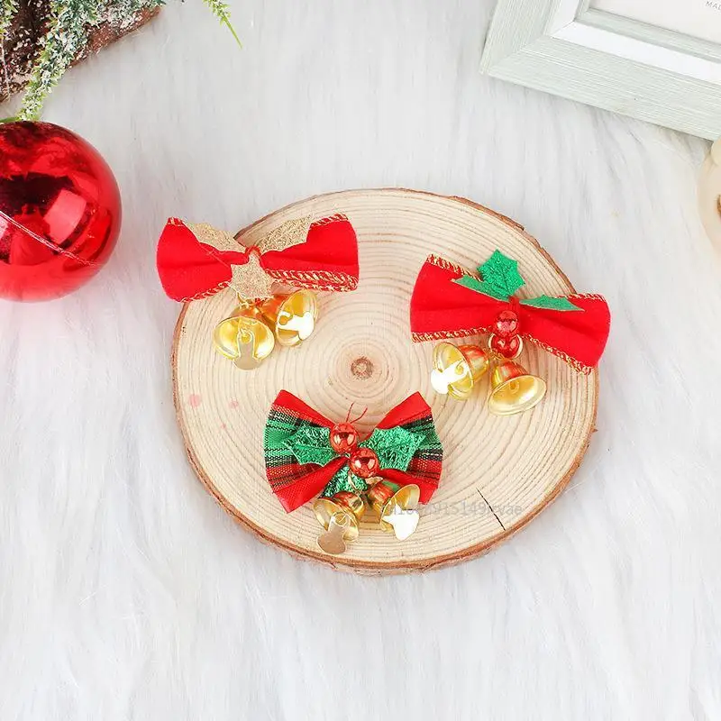 12/6/2pcs Christmas Bow With Bell Mini Xmas Tree Bowknot Pendant Ornaments For Home Decor 2024 Navidad New Year Party DIY Gifts