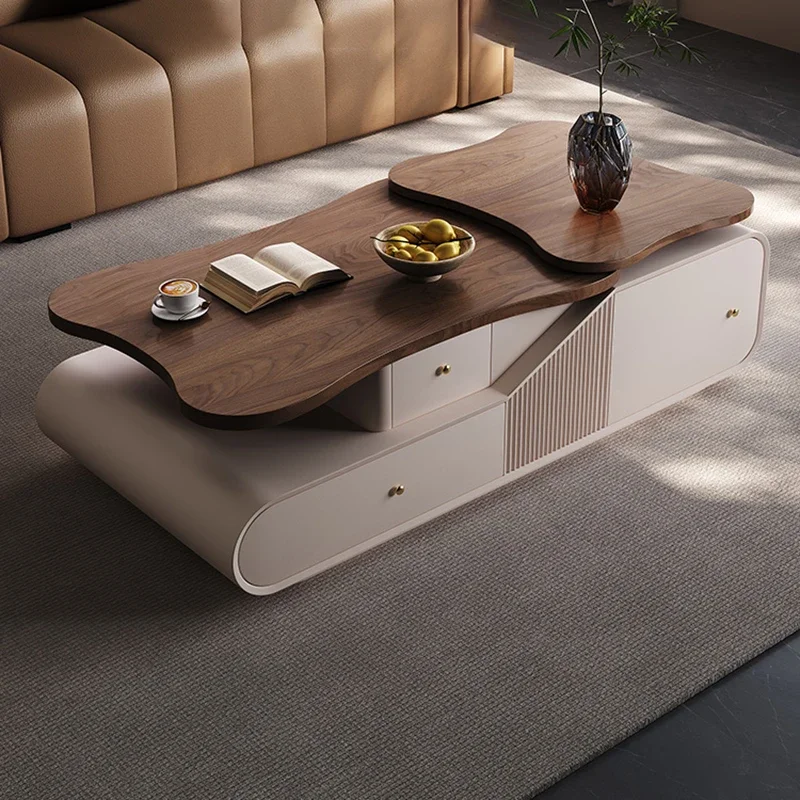 Multi Functional Lift Walnut High End Coffee Table Lift Top Designer Light Luxury Side Table Living Room Mesa Salon Furniture
