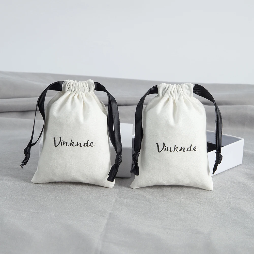 Custom Logo Natural White Cotton Gift Bags Drawstring Sack 9x12cm Pack of 100 Makeup Rings Jewelry Packaging Organizer Pouches