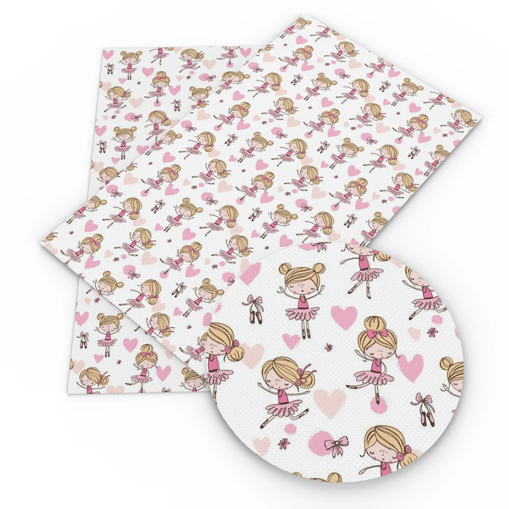 Ballet Girl Printed Synthetic Leather Fabric Roll For Bows Earrings Crafts Faux Leather Sheets DIY Handmade Material,1Yc6368