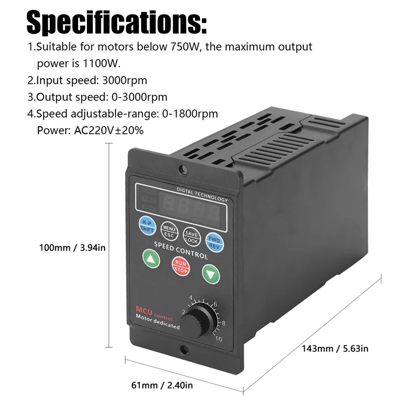 A45U 4X 220V 750W 단상 입력 3상 출력 모터 드라이버 주파수 변환기(4자리 디지털 튜브 디스플레이 포함)