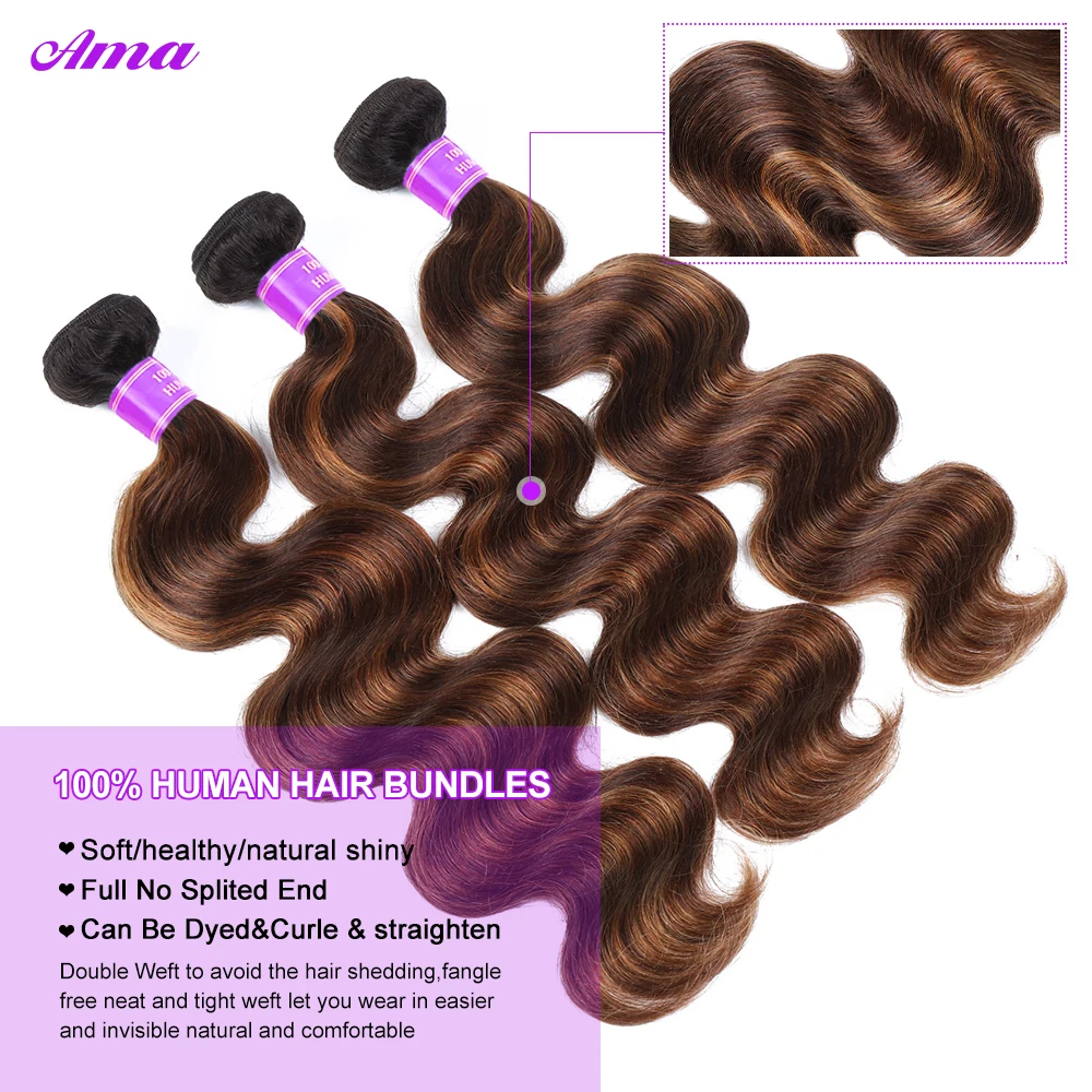 FB 30 Ombred Body Wave Bundles With Closure 1b 4/30 Colored Human Hair human hair bundles
