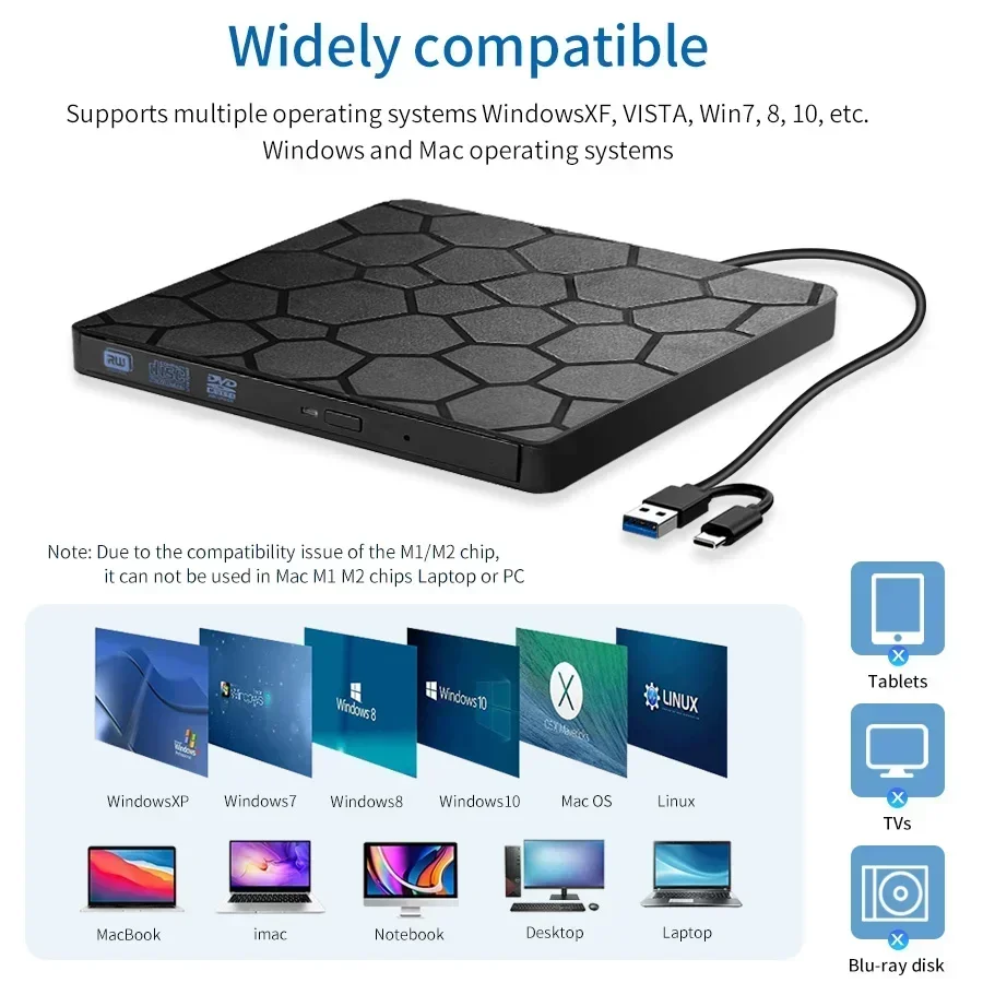 Portable dvd burner 2in1 USB 3.0 Type C External DVD RW CD Writer Drive Burner CD Player for Laptop PC DVD Burner CDPortatil