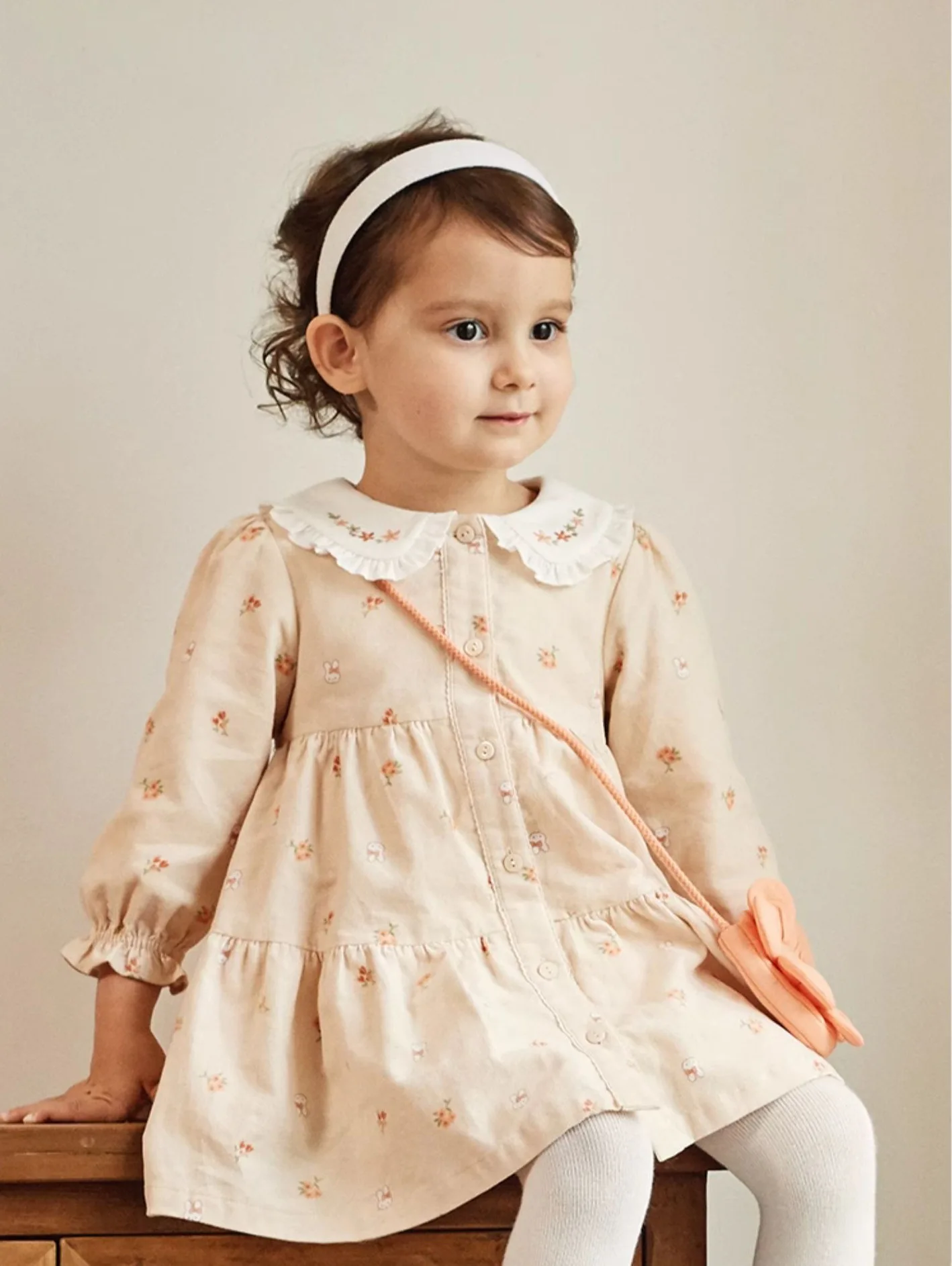 Korean New Toddler Girls Dress Cotton Peter Pen Collar Embroidery Kids Girls Dress Single Breasted Printed Babys