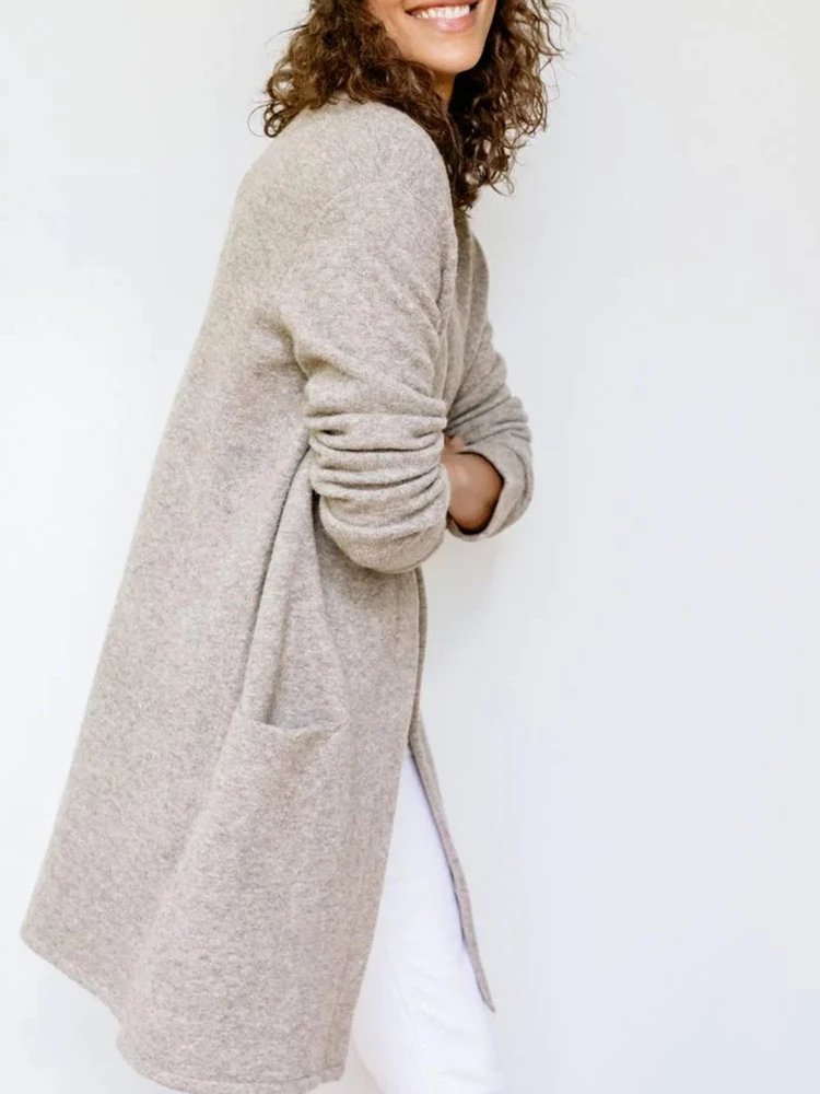 Long Knitted Cardigan with Pockets