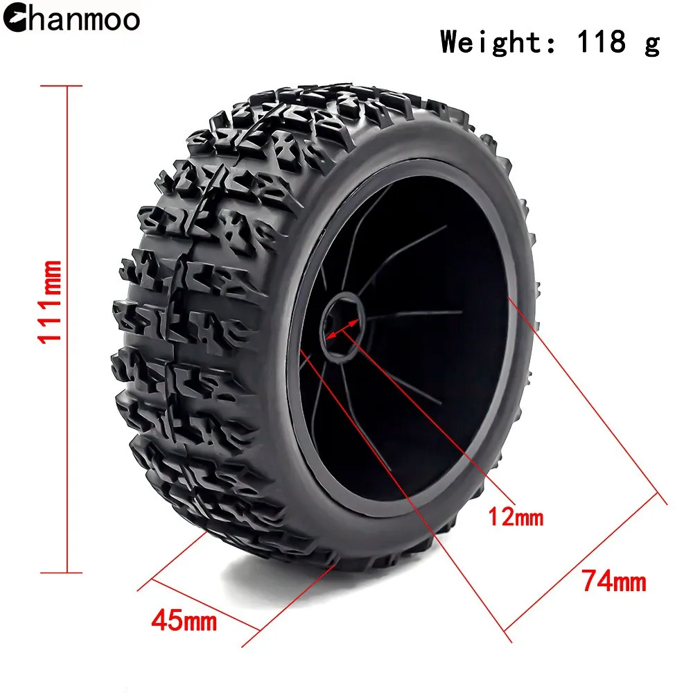 Chanmoo 1:10 쇼트 코스 트럭 휠 타이어, RC카용, 12mm 육각 타이어, Traxxas 슬래시 Arrma Senton HuanQi 727 Vkar 10SC Hpi
