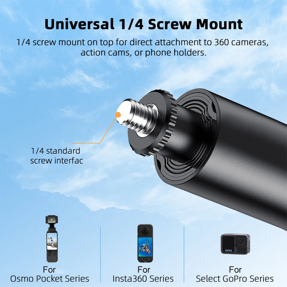 3m Extension Pole Andoer 3M Carbon Fiber Selfie Stick - Adjustable Extension Bar With 1/4" Screw For Insta360 One X/X2/R Cameras Adjustable Camera Monopod