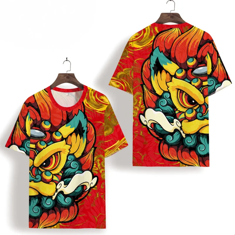 

Футболка мужская с коротким рукавом, оригинальная модная Роскошная дышащая эластичная рубашка с полным 3D рисунком льва, лето