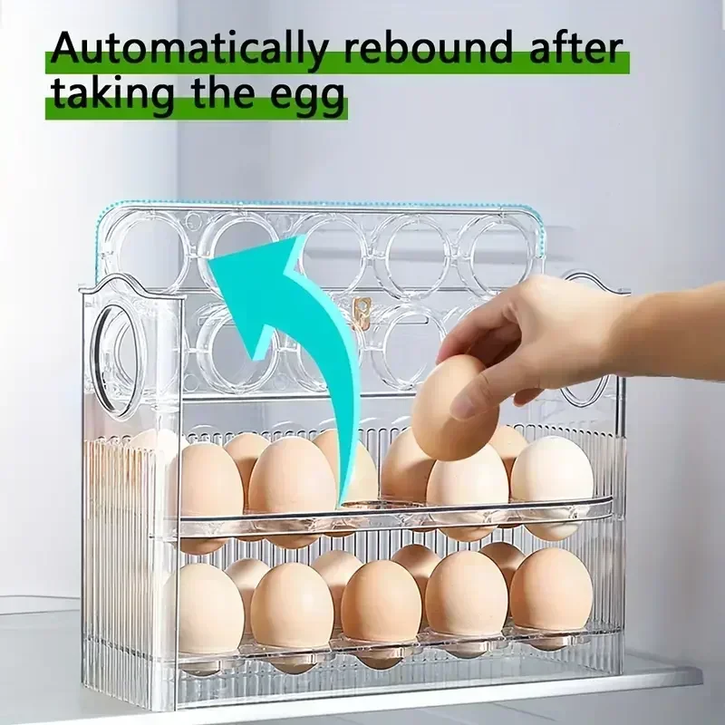 Egg Holder Kitchen Organizer Space-Saver Egg Box with Auto-Flip Design Freshness-Assured Refrigerator Door storage box kitchen storage box egg storage box egg dispenser food storage container egg storage container