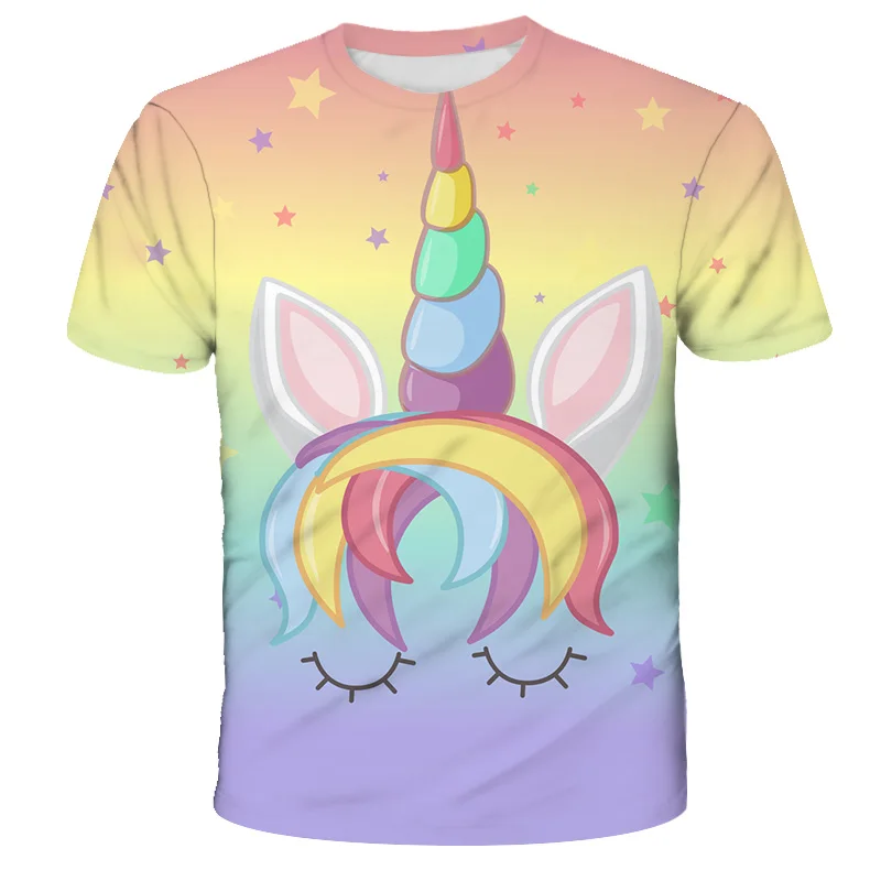 

Summer girls' pink cartoon T-shirt cute unicorn children's short sleeved comfortable loose kids' O-neck top quick dry sweatshirt