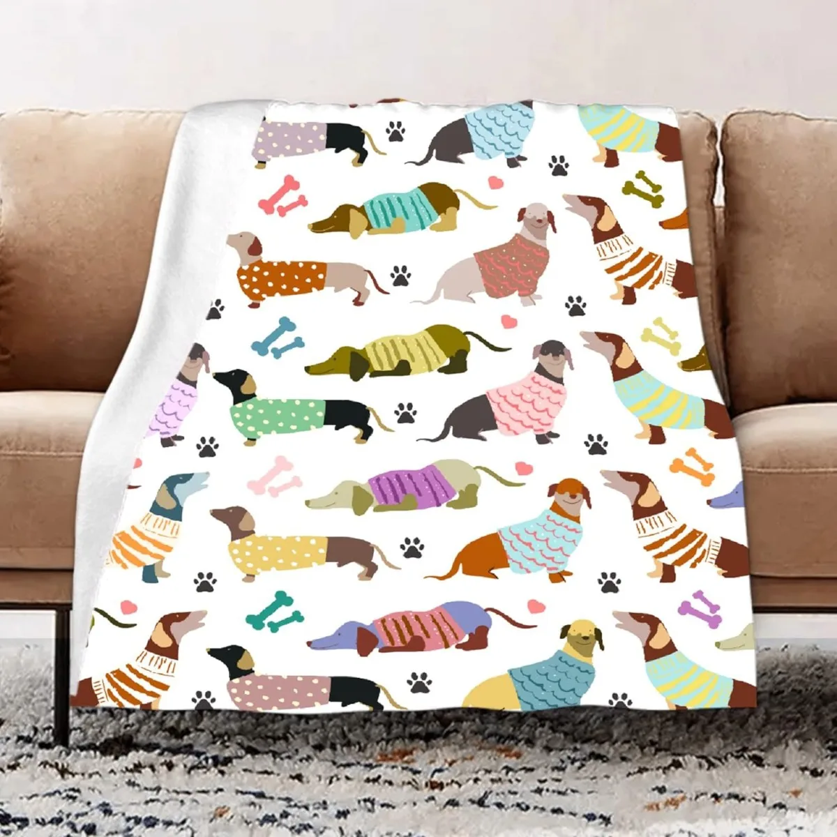 Dachshund Blanket Gifts for Women Cute Dog Lightweight Cozy Flannel Fleece Throw Blanket  Decor 5