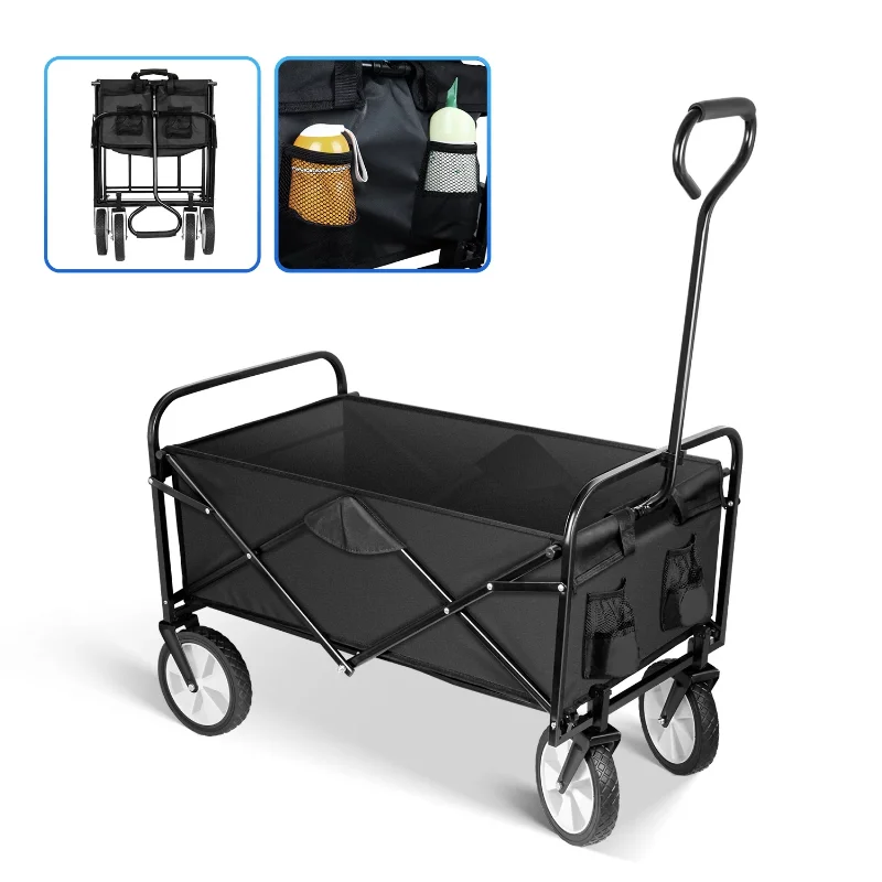 

Dubbin Folding Wagon Cart, Convenient Collapsible Outdoor Wagon with Metal Frame for Camping, Shopping, Black