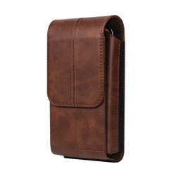 Men's Leather Vertical Waist Phone Pouch - Crazy Horse Design for 7.2 in (Coffee)