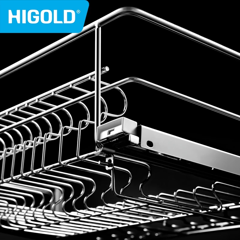 HIGOLD Fashion Series Pull Basket Cabinet 304 Stainless Steel Linear Basket Double layer Multifunctional