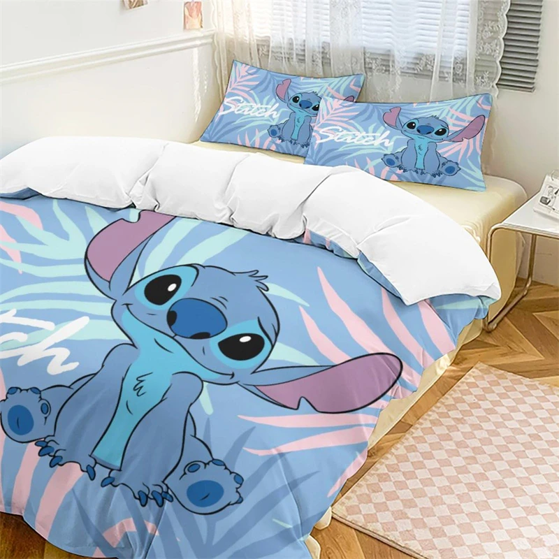 Bett bezug Stich niedlichen Cartoon Kinder Bett bezug leichte 3D-Druck Anime Bettwäsche-Set, 2/3 Stück Bettwäsche-Set für Kinder Erwachsene