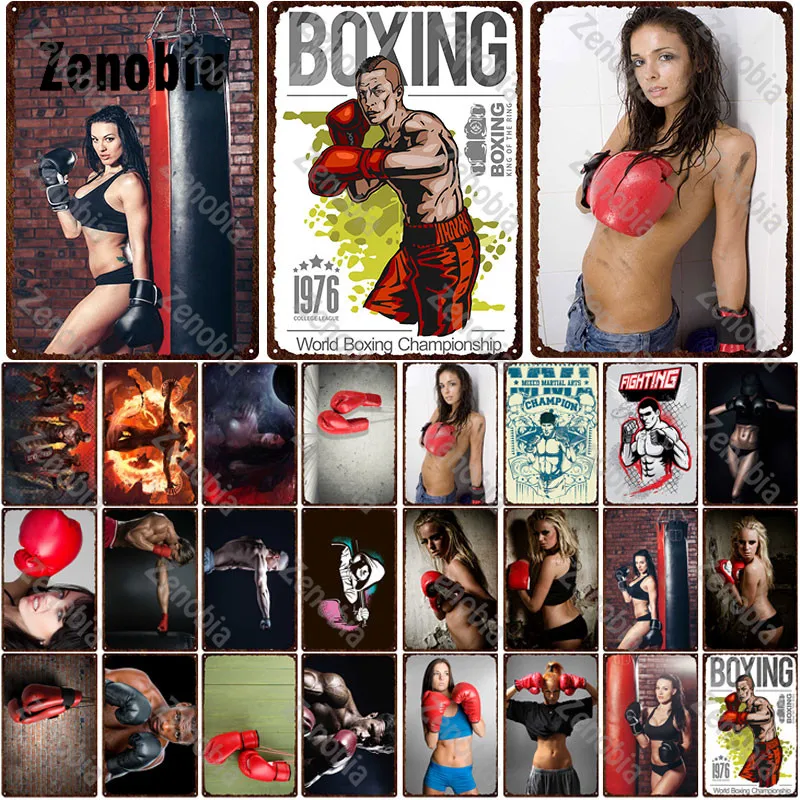 Boxing Metal Sign World Championship Poster Gloves Vintage Iron Painting Plaque Wall Stickers Gym Decor | Дом и сад